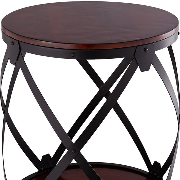 Homeroots 26" Black And Chestnut Solid Wood Round End Table   493236