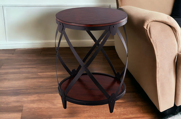 Homeroots 26" Black And Chestnut Solid Wood Round End Table   493236