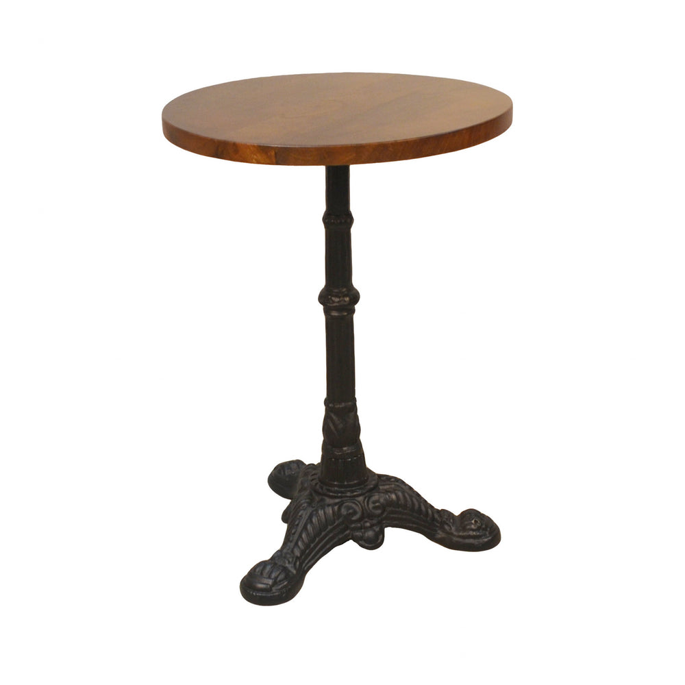 Homeroots 28" Black And Wood Brown Solid Wood And Iron Round End Table   493237