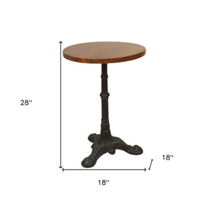 Homeroots 28" Black And Wood Brown Solid Wood And Iron Round End Table   493237