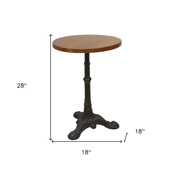 Homeroots 28" Black And Wood Brown Solid Wood And Iron Round End Table   493237