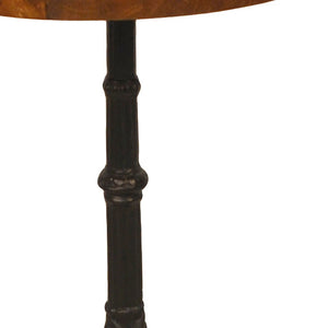 Homeroots 28" Black And Wood Brown Solid Wood And Iron Round End Table   493237
