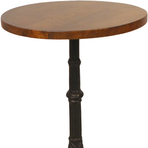 Homeroots 28" Black And Wood Brown Solid Wood And Iron Round End Table   493237
