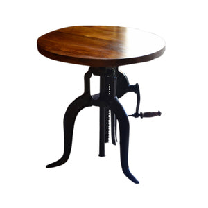Homeroots 19" Black And Chestnut Solid Wood And Iron Height Adjustable Round End Table   493238