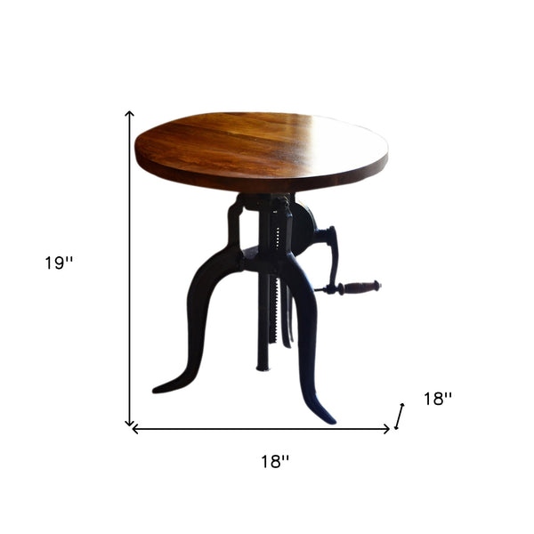 Homeroots 19" Black And Chestnut Solid Wood And Iron Height Adjustable Round End Table   493238