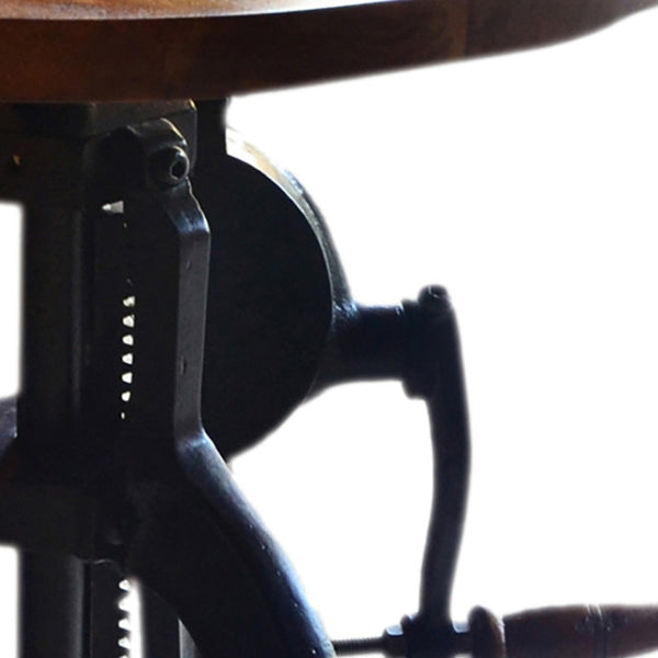 Homeroots 19" Black And Chestnut Solid Wood And Iron Height Adjustable Round End Table   493238