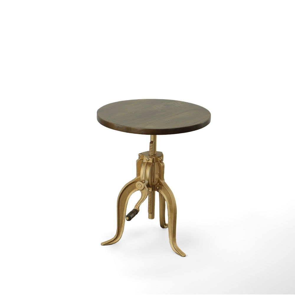 Homeroots 19" Brass Solid Wood And Iron Height Adjustable Round End Table   493239