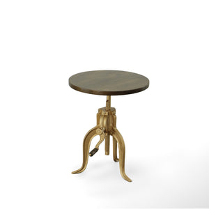 Homeroots 19" Brass Solid Wood And Iron Height Adjustable Round End Table   493239