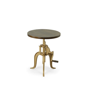 Homeroots 19" Brass Solid Wood And Iron Height Adjustable Round End Table   493239