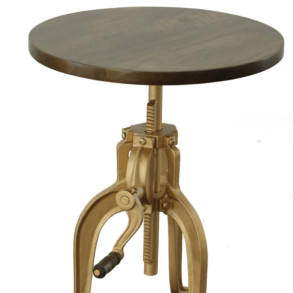 Homeroots 19" Brass Solid Wood And Iron Height Adjustable Round End Table   493239