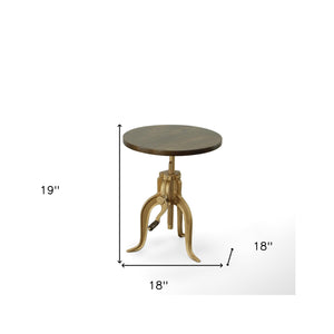Homeroots 19" Brass Solid Wood And Iron Height Adjustable Round End Table   493239