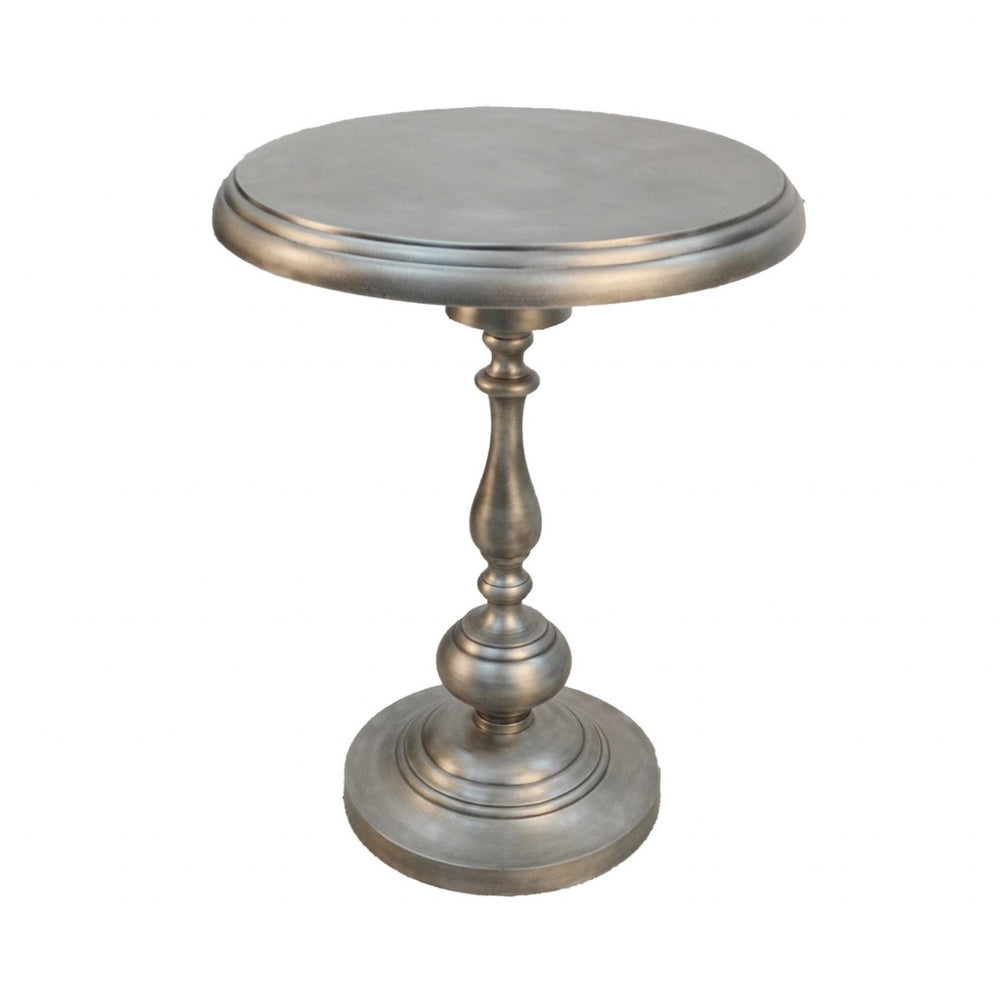 HomeRoots 24" Antique Nickel Metal Round End Table - Vintage Industrial Charm for Small Spaces & Versatile Use 493242
