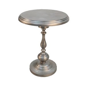 HomeRoots 24" Antique Nickel Metal Round End Table - Vintage Industrial Charm for Small Spaces & Versatile Use 493242