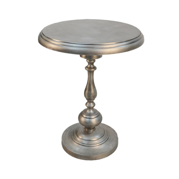 HomeRoots 24" Antique Nickel Metal Round End Table - Vintage Industrial Charm for Small Spaces & Versatile Use 493242
