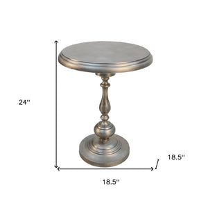 HomeRoots 24" Antique Nickel Metal Round End Table - Vintage Industrial Charm for Small Spaces & Versatile Use 493242