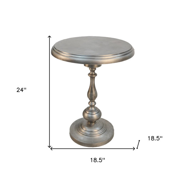 HomeRoots 24" Antique Nickel Metal Round End Table - Vintage Industrial Charm for Small Spaces & Versatile Use 493242