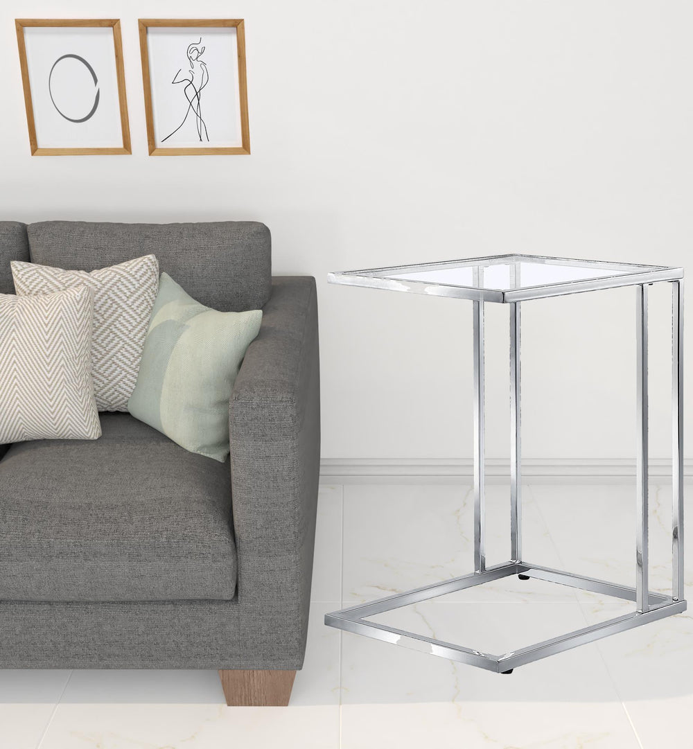 Homeroots 25" Chrome And Clear Glass Square End Table   493245