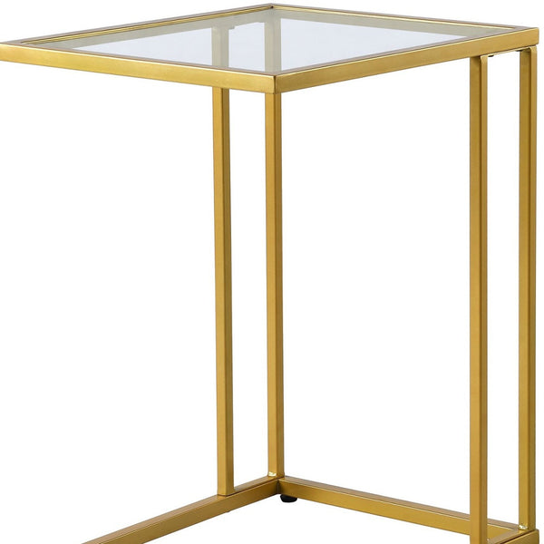 Homeroots 25" Gold And Clear Glass Square End Table   493246