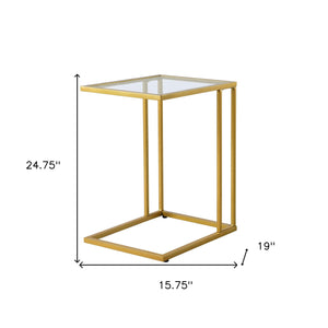 Homeroots 25" Gold And Clear Glass Square End Table   493246