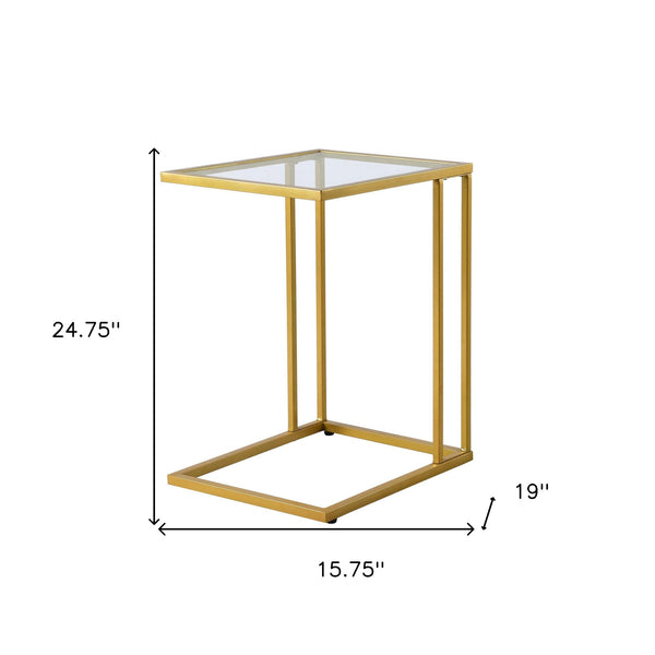 Homeroots 25" Gold And Clear Glass Square End Table   493246