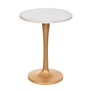 Homeroots 19" Gold And White Marble Round End Table   493250