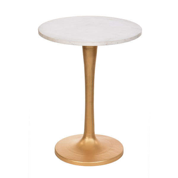 Homeroots 19" Gold And White Marble Round End Table   493250