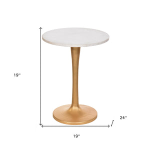 Homeroots 19" Gold And White Marble Round End Table   493250