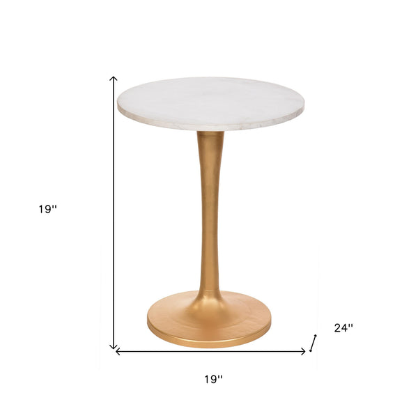 Homeroots 19" Gold And White Marble Round End Table   493250
