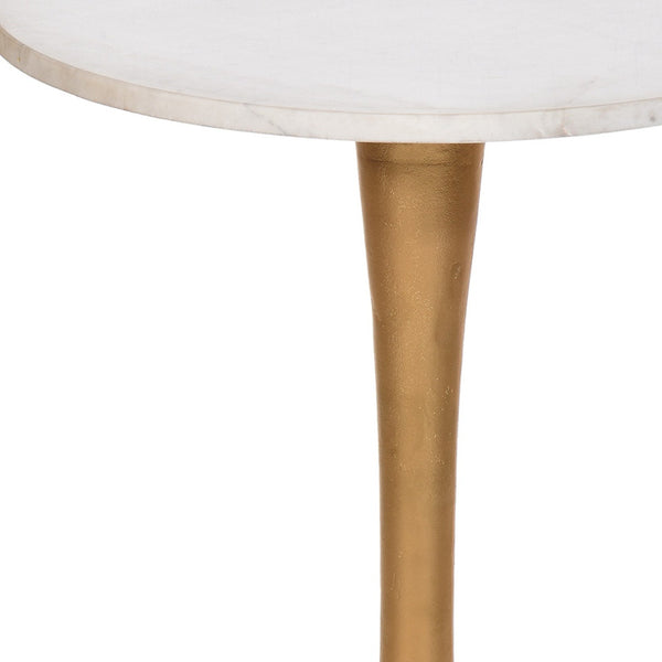 Homeroots 19" Gold And White Marble Round End Table   493250