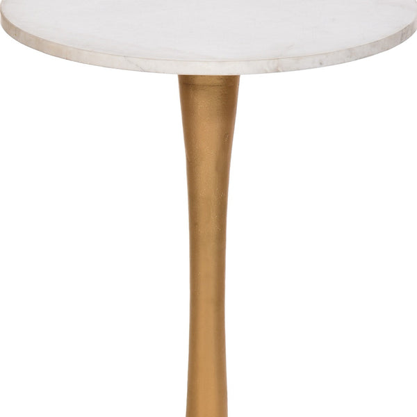 Homeroots 19" Gold And White Marble Round End Table   493250