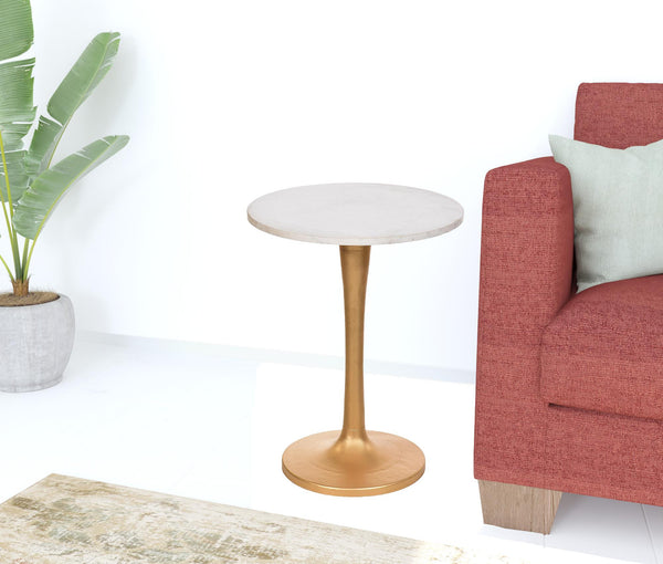 Homeroots 19" Gold And White Marble Round End Table   493250