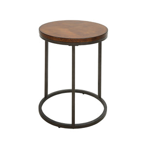 HomeRoots 24" Round End Table - Stylish Black Iron Frame with Warm Wood-Brown Top for Modern Living Spaces 493254