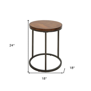 HomeRoots 24" Round End Table - Stylish Black Iron Frame with Warm Wood-Brown Top for Modern Living Spaces 493254