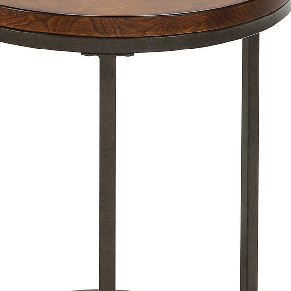 HomeRoots 24" Round End Table - Stylish Black Iron Frame with Warm Wood-Brown Top for Modern Living Spaces 493254