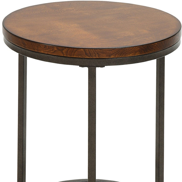 HomeRoots 24" Round End Table - Stylish Black Iron Frame with Warm Wood-Brown Top for Modern Living Spaces 493254