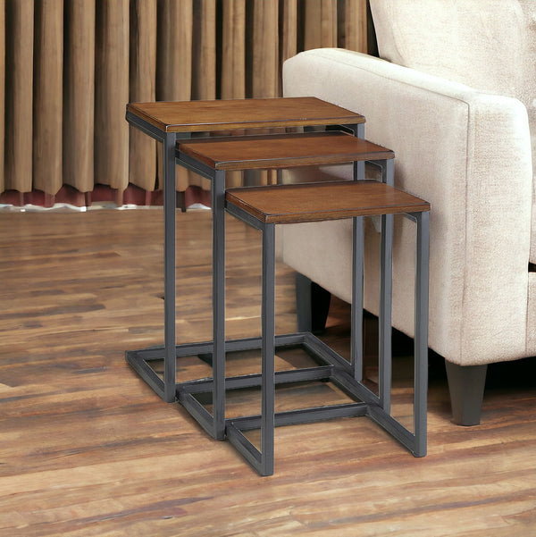 Homeroots 24" Black And Brown Manufactured Wood Rectangular End Table   493255
