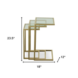 HomeRoots 24" Elegant Gold Glass End Table – Stylish Rectangular Design for Living Room & Bedroom Décor 493257
