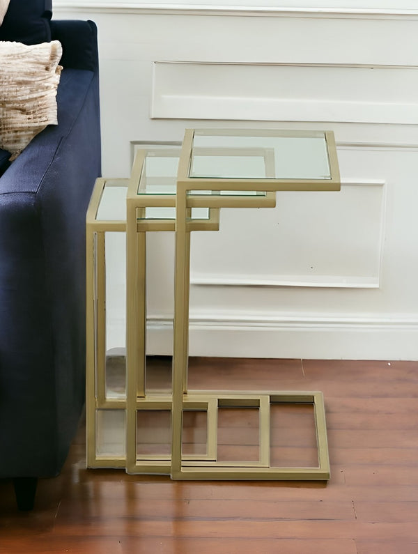 HomeRoots 24" Elegant Gold Glass End Table – Stylish Rectangular Design for Living Room & Bedroom Décor 493257
