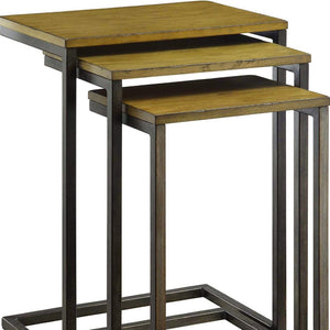 HomeRoots Set of Three Rustic Nested Tables with Distressed Mango Wood Top & Black Steel Frame for Versatility 493258