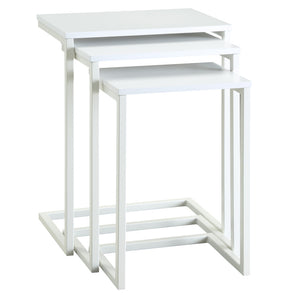 Homeroots Set Of Three 24" White Solid Wood And Steel Nested End Tables   493259
