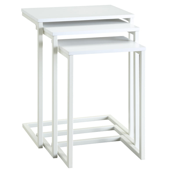 Homeroots Set Of Three 24" White Solid Wood And Steel Nested End Tables   493259