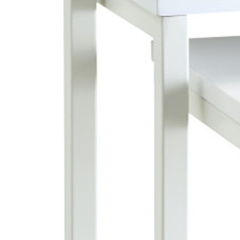 HomeRoots Set of Three Stylish 24" White Solid Wood & Steel Nested End Tables for Versatile Home Décor 493259
