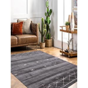 Homeroots 5' X 8' Black Gray And White Abstract Ombre With Stars Hand Loomed Area Rug  Viscose 493260