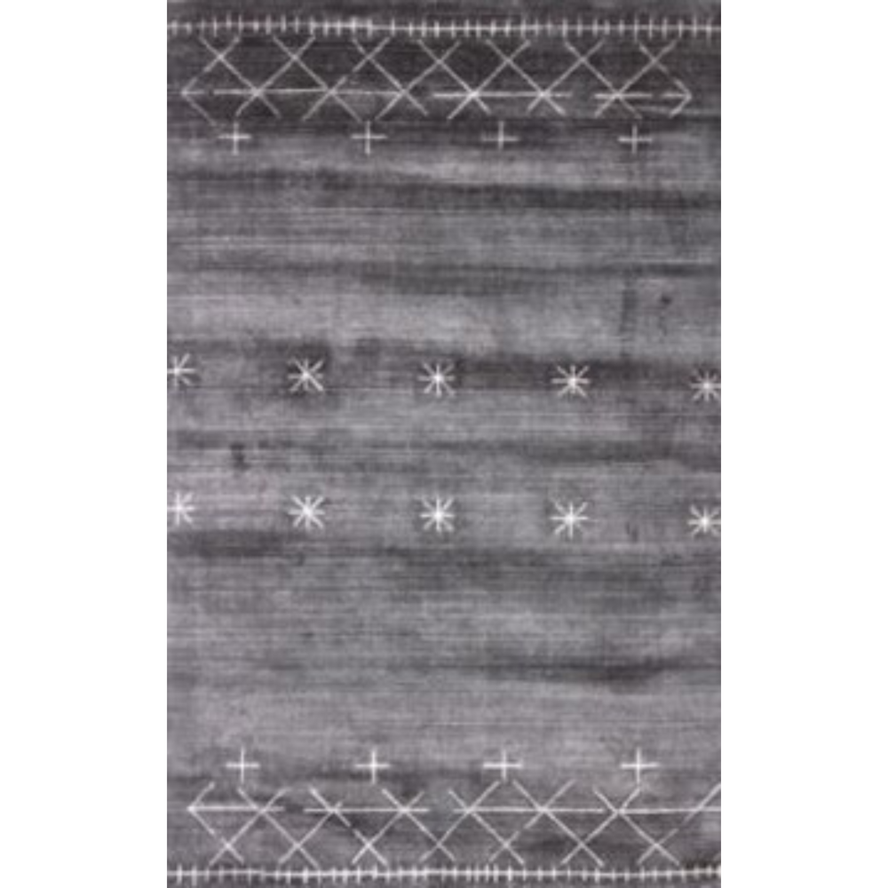 Homeroots 5' X 8' Black Gray And White Abstract Ombre With Stars Hand Loomed Area Rug  Viscose 493260