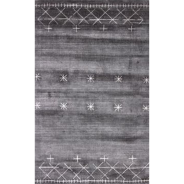 Homeroots 5' X 8' Black Gray And White Abstract Ombre With Stars Hand Loomed Area Rug  Viscose 493260
