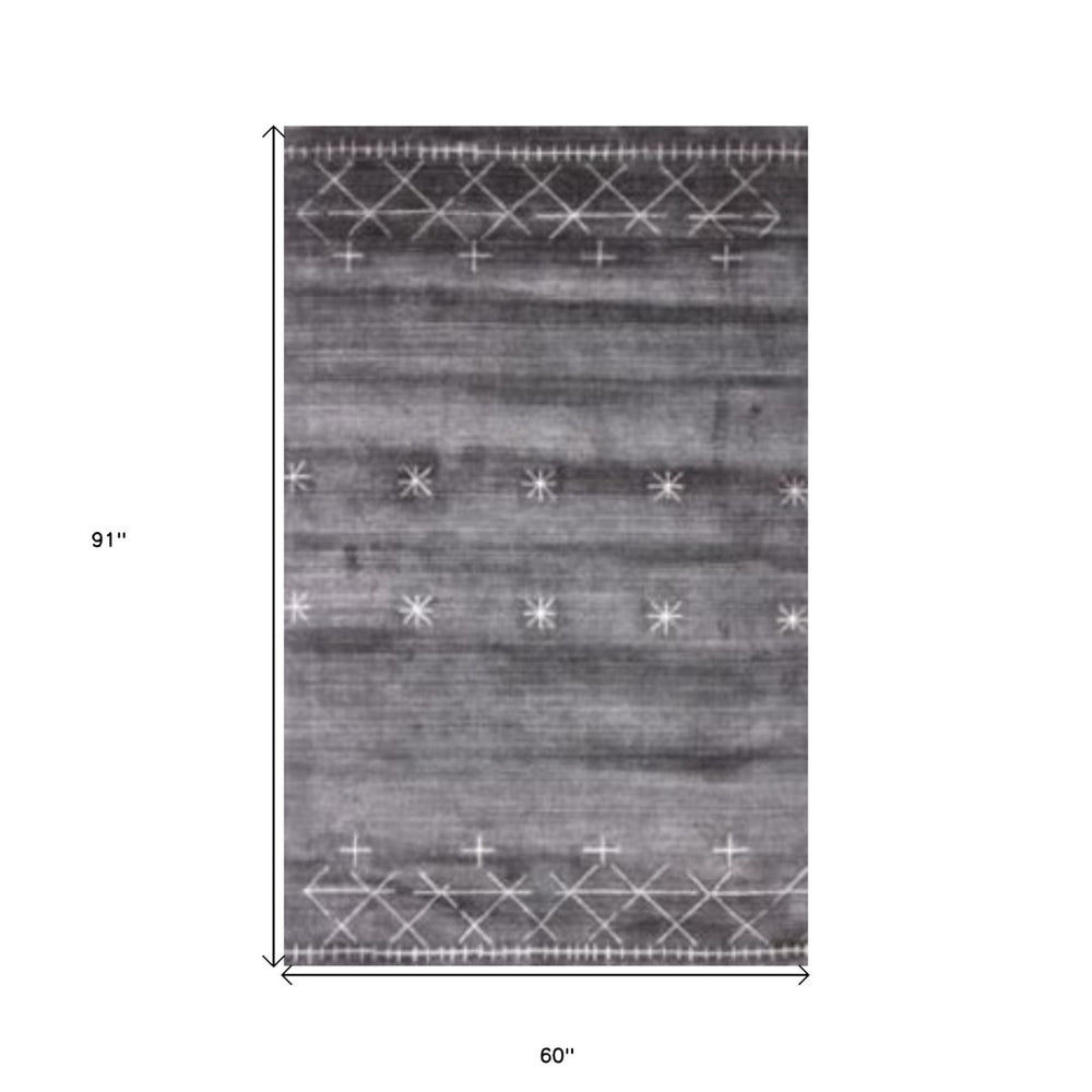 HomeRoots 5' Hand-Loomed Abstract Ombre Area Rug in Black, Gray & White with Star Motifs for Modern Spaces 493260
