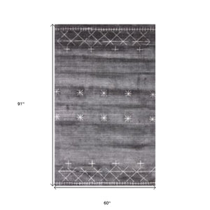 Homeroots 5' X 8' Black Gray And White Abstract Ombre With Stars Hand Loomed Area Rug  Viscose 493260