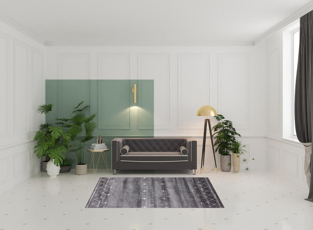 HomeRoots 5' Hand-Loomed Abstract Ombre Area Rug in Black, Gray & White with Star Motifs for Modern Spaces 493260