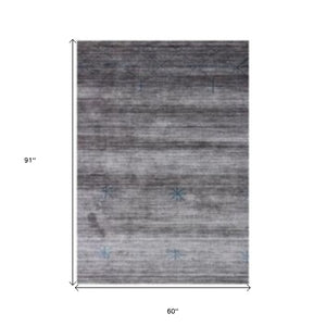 Homeroots 5' X 8' Gray And Teal Abstract Ombre With Stars Hand Loomed Area Rug  Viscose 493261