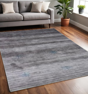HomeRoots 5' X 8' Abstract Ombre Hand Loomed Area Rug with Star Motifs – Cozy Artisanal Accent for Any Room Gray, Blue 493261